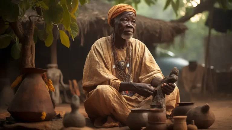 An Elder making an offering to Esu