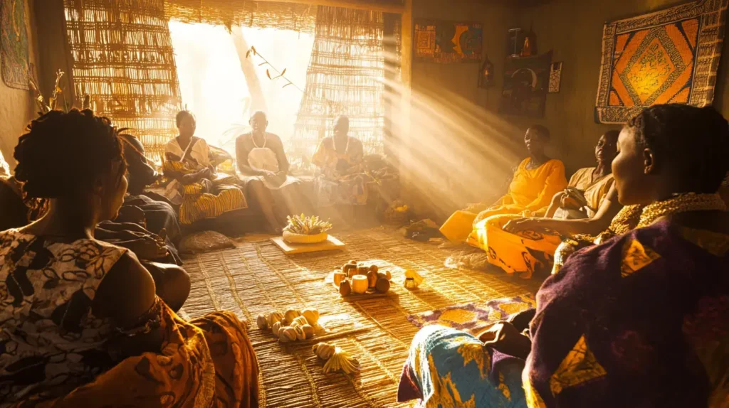 Babalawo's consultation room filled with waiting community members