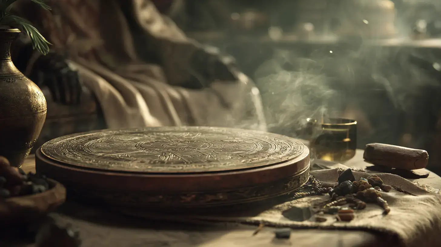 Ifa's weekly guidance. A serene yet intense Yoruba spiritual scene centered around the Ifá divination tray