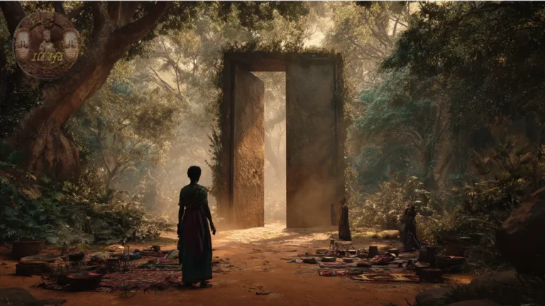 Ofun Ogunda guidance July 24 2026 — lone figure at forest threshold, iron offerings at tree roots, golden light breaking through — Ifá Weekly Guidance
